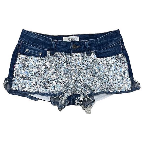 Vtg Y2k Victoria’s Secret Pink Low Rise Daisy Dukes Fringe Sequin Preppy Coast 0 - Picture 2 of 9